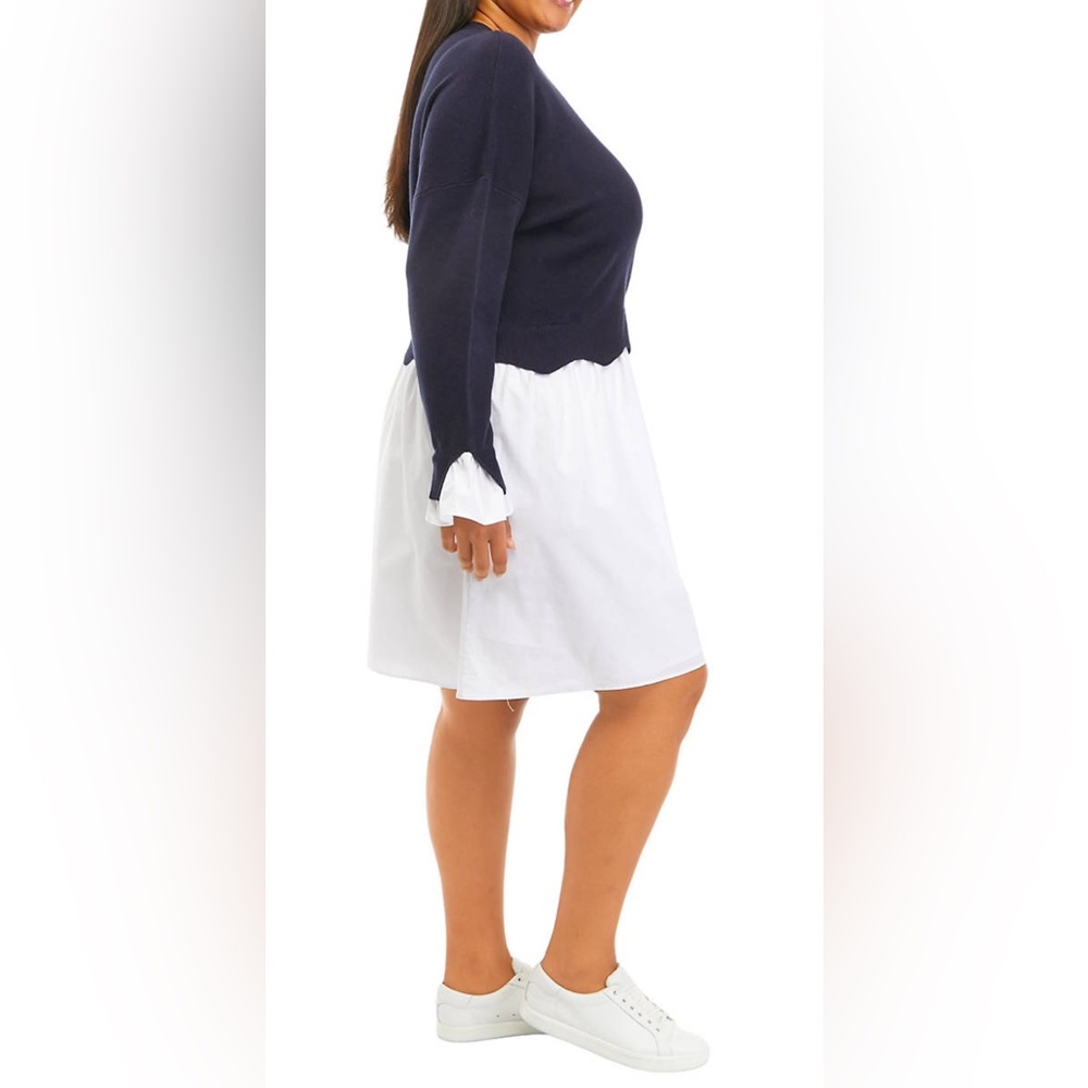 English Factory Scalloped Knit Poplin Combo Dress - Size Large - Picture 3 of 7